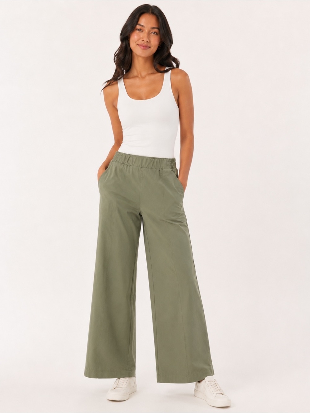 Fabletics Downtown Wide Leg Utility Olive Green Pants